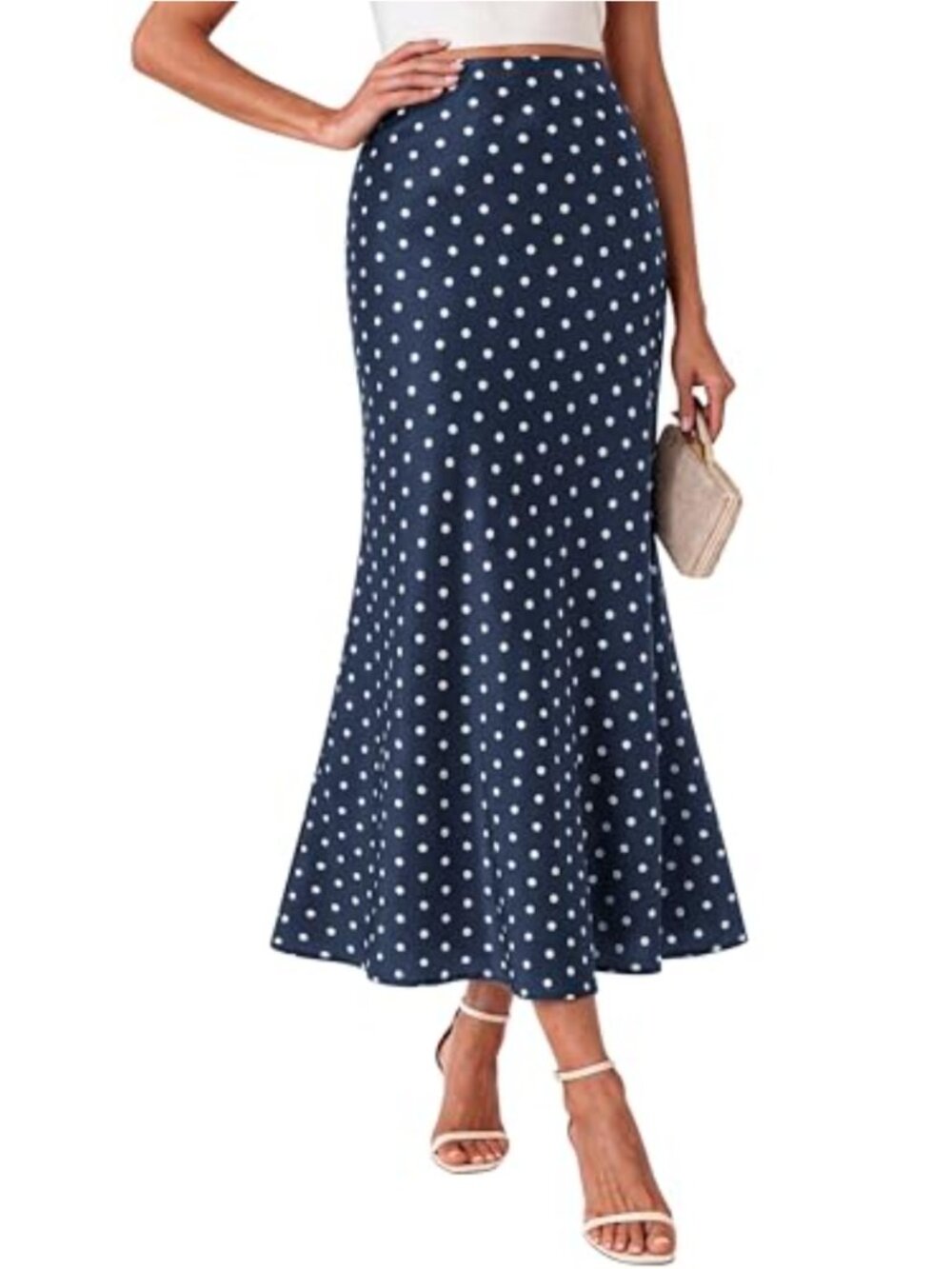 Satin A-Line Midi Skirt High Waisted Silk-Like